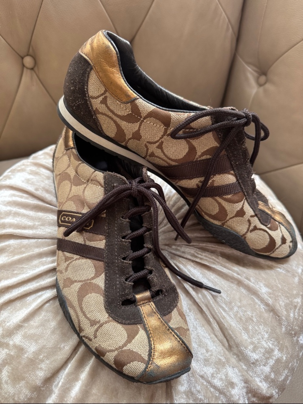 Vintage Coach Kate Brown Signature Monogram Lace-Up Sneakers